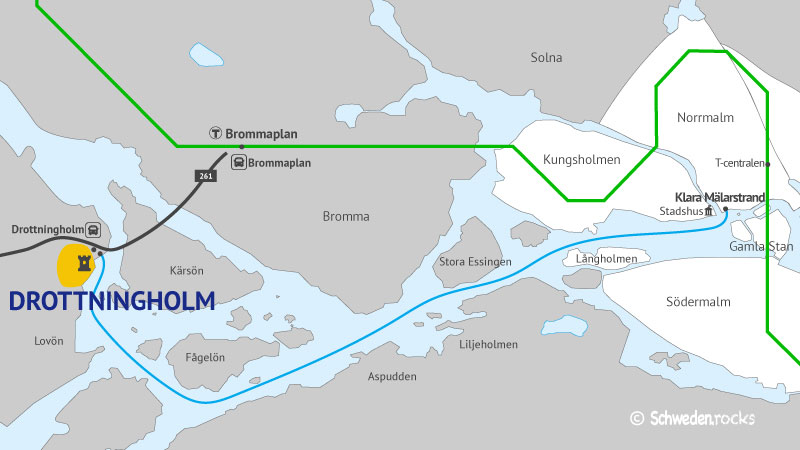 Karte zur Anreise von Stockholm nach Drottningholm