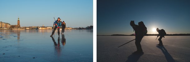 Winteraktivität Langlaufschlittschuhfahren bzw Nordic Iceskating in Schweden